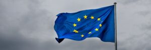 EU Flag against grey sky